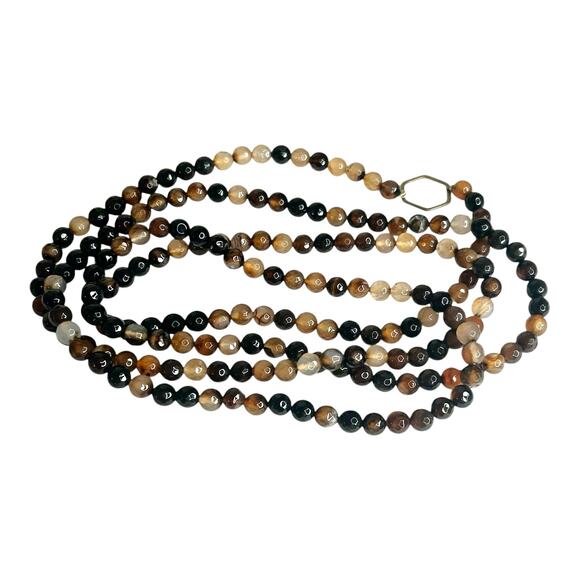 Coffee Brown Striped Agate Stone Beaded Single Strand Necklace - Picture 4 of 5
